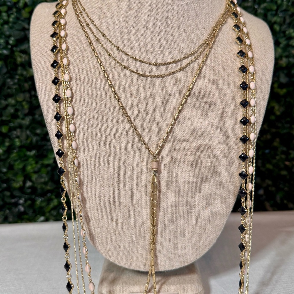 Stella & Dot Multi Layered Gold, Cream, and Black Bead Women's Necklace - Picture 3 of 4